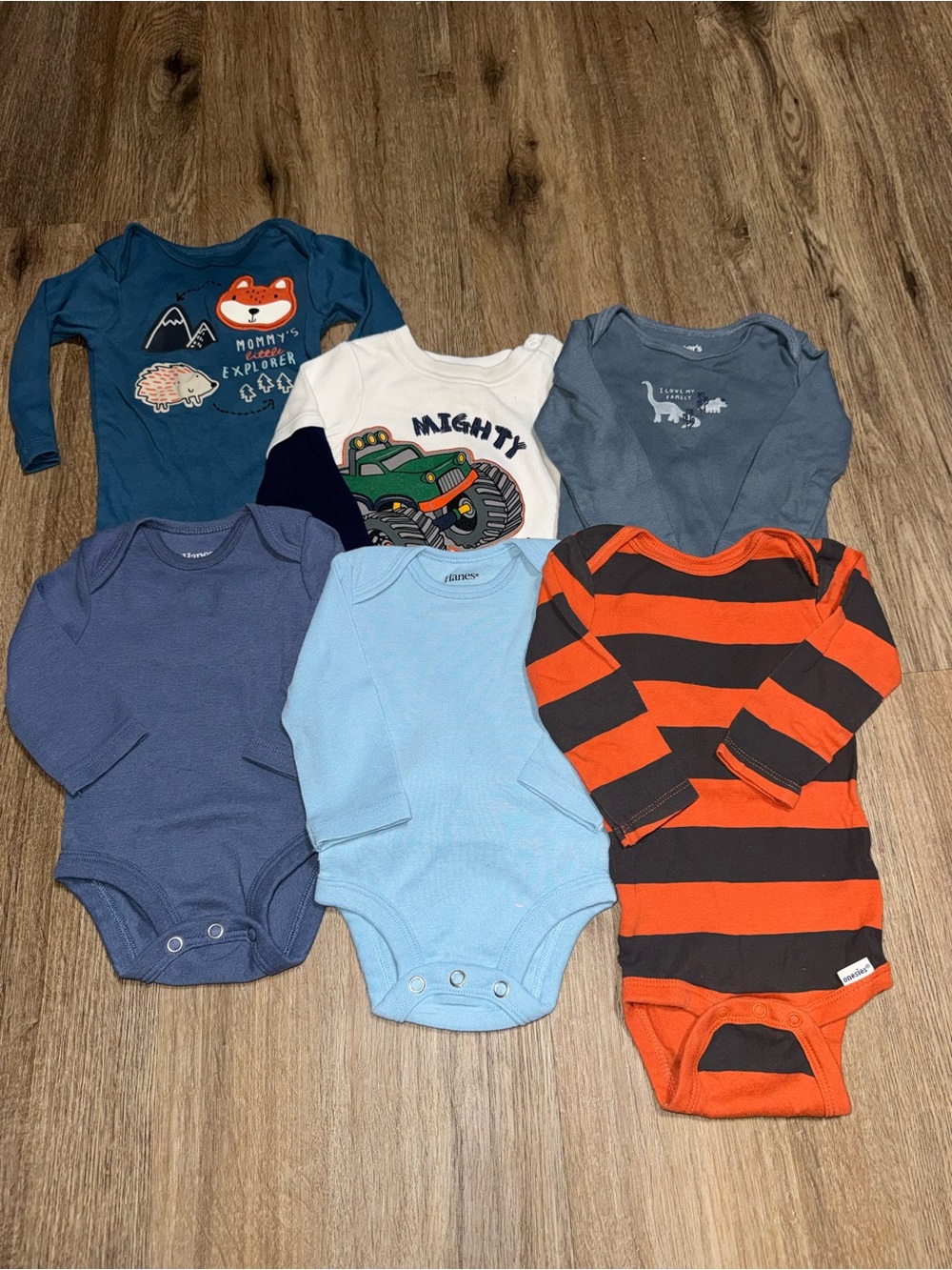 Baby Boy Long-Sleeve Bodysuit 
Mixed Lot Blue & Orange Striped Sz 3-6 Months